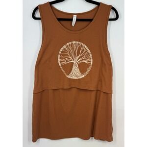 Y2K Earthy Boho Tree of Life Graphic Ribbed Nursing Tank Rust Brown Size 1X
